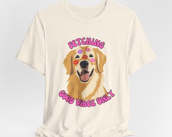 Good Vibes Golden Retriever Tee, Pet Lover Shirt, Funny Dog Gift, Summer Casual Wear, Birthday Gift for Animal Lovers