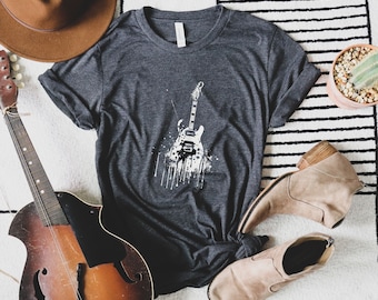 Grunge Band Tshirt Distressed Band Tee Grunge Guitar Shirt Musician Tshirt Distressed Guitar Shirt Cool Guitar Shirt Graphic Tee