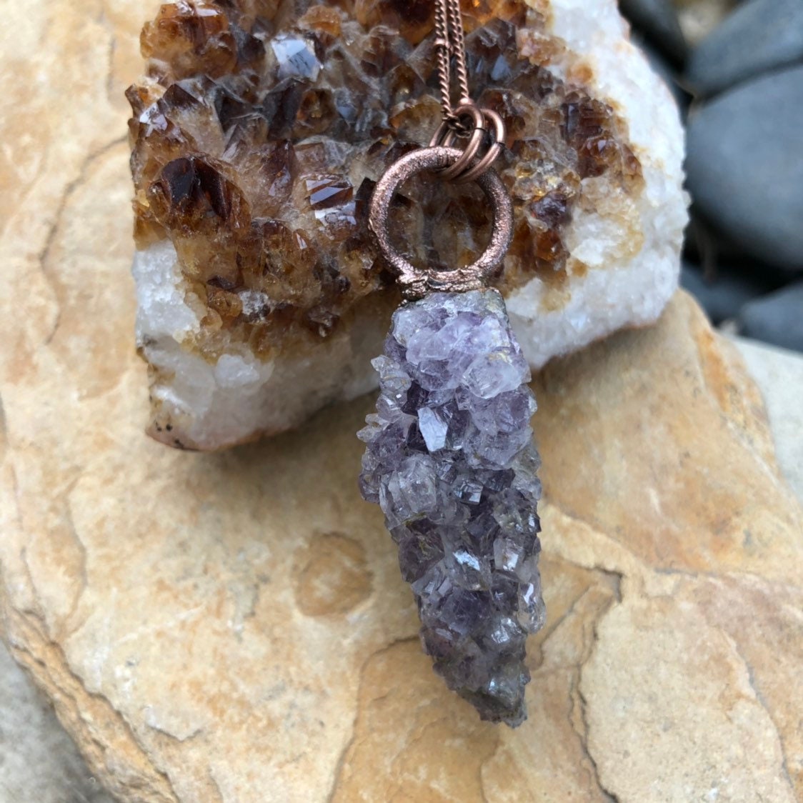 Raw Crystal Amethyst Necklace • Electroformed Amethyst Crystal Necklace