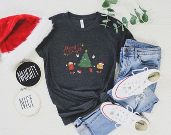 Retro Christmas Tshirt Merry and Bright Christmas Shirt Cute Christmas Tee Christmas Tree Shirt Santa Cookies Shirt Christmas Graphic Tee