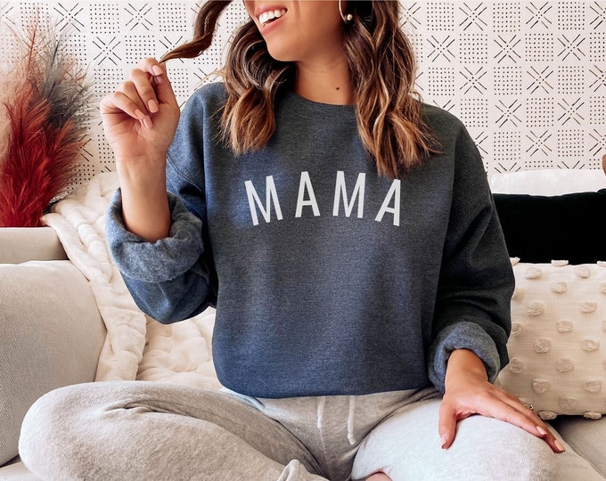 Featured listing image: Mama Sweatshirt Minimalist Mom Shirt Mom Sweatshirt New Mom Sweatshirt Gift for Mom Sweatshirt Pregnancy Reveal Sweatshirt New Mama Shirt