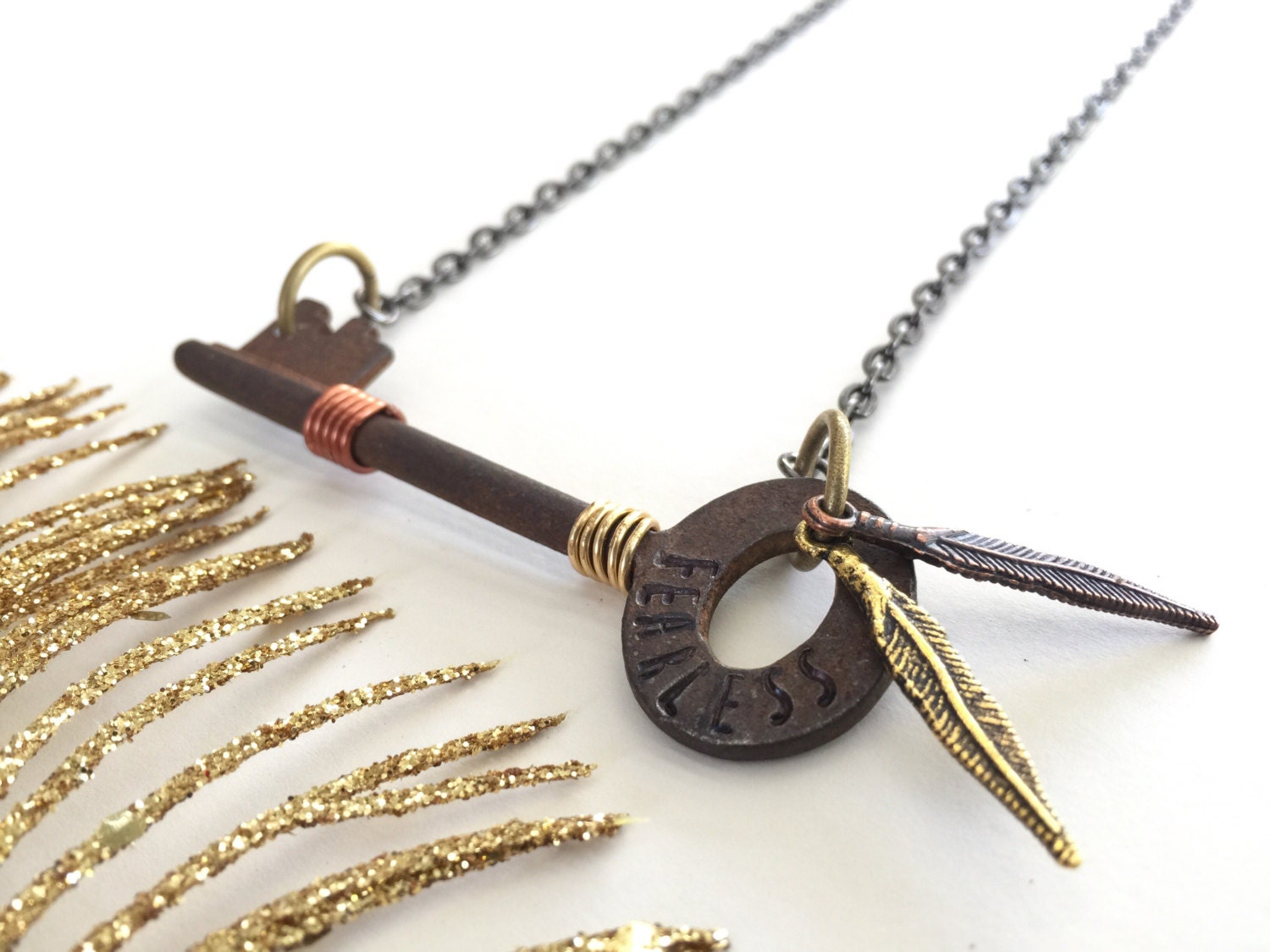 fearless hand stamped key iron skeleton key necklace keepsake