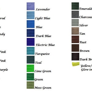 May include: A color chart featuring a variety of thread colors. The chart displays swatches of colors such as yellow, orange, red, blue, green, and purple, with each color labeled with its name. The text "Yellow/Lime Glow in the Dark" is also visible.