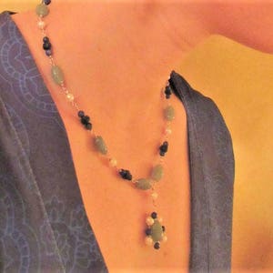 Green Aventurine, Lapis, and Freshwater Pearl Necklace