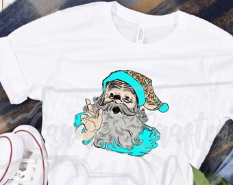 Vintage Santa PNG Turquesa Santa Sublimación Vintage Santa Diseño Vintage Turquesa Santa Vintage Navidad Navidad PNG Leopard