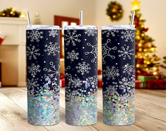 Christmas Tumbler Snowflake Tumbler Glitter Christmas Tumbler Holographic Christmas Tumbler Glitter Snowflake Tumbler Winter Tumbler