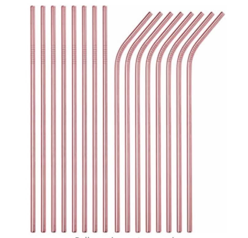 Rose Gold Straws Rose Gold Metal Straws Pink Gold Straws Rose Gold Stainless Straws Rose Gold Skinny Tumbler Straw 10.5 Inch Metal Straw image 1