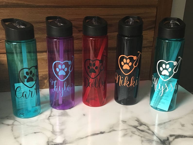 Vet Tech Water Bottle Paw Print Dog Lover Veterinarian Gift Etsy