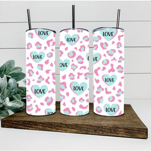 Valentine Tumbler Valentine&#39;s Day Tumbler Leopard Print Heart Tumbler Glitter Hearts Tumbler Leopard Print Tumbler