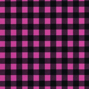 Może przedstawiać: Wzór w kratę w kolorze różowym i czarnym. Wzór składa się z naprzemiennych kwadratów w kolorze różowym i czarnym.