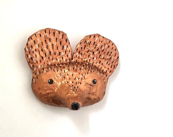 Copper colour Mouse wall art, Paper mache copper mouse sculpture, folk art, whimsical art, wall ganging, room decor, unique gift, animal art