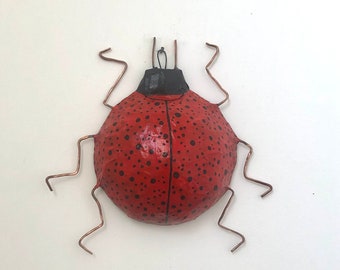 Red Ladybird wall decor, Ladybird sculpture, Red ladybird art, wall art, wall hanging, insect art, folk art, whimsical art, unique gift