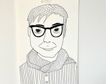 Mann mit Brille Original Tuschemalerei Strichzeichnungen auf Papier