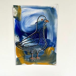 Acrylic painting of a small pigeon, Pigeon artwork, bird art, Blue painting, unique gift, wall art, wall decor, animal art, wildlife art