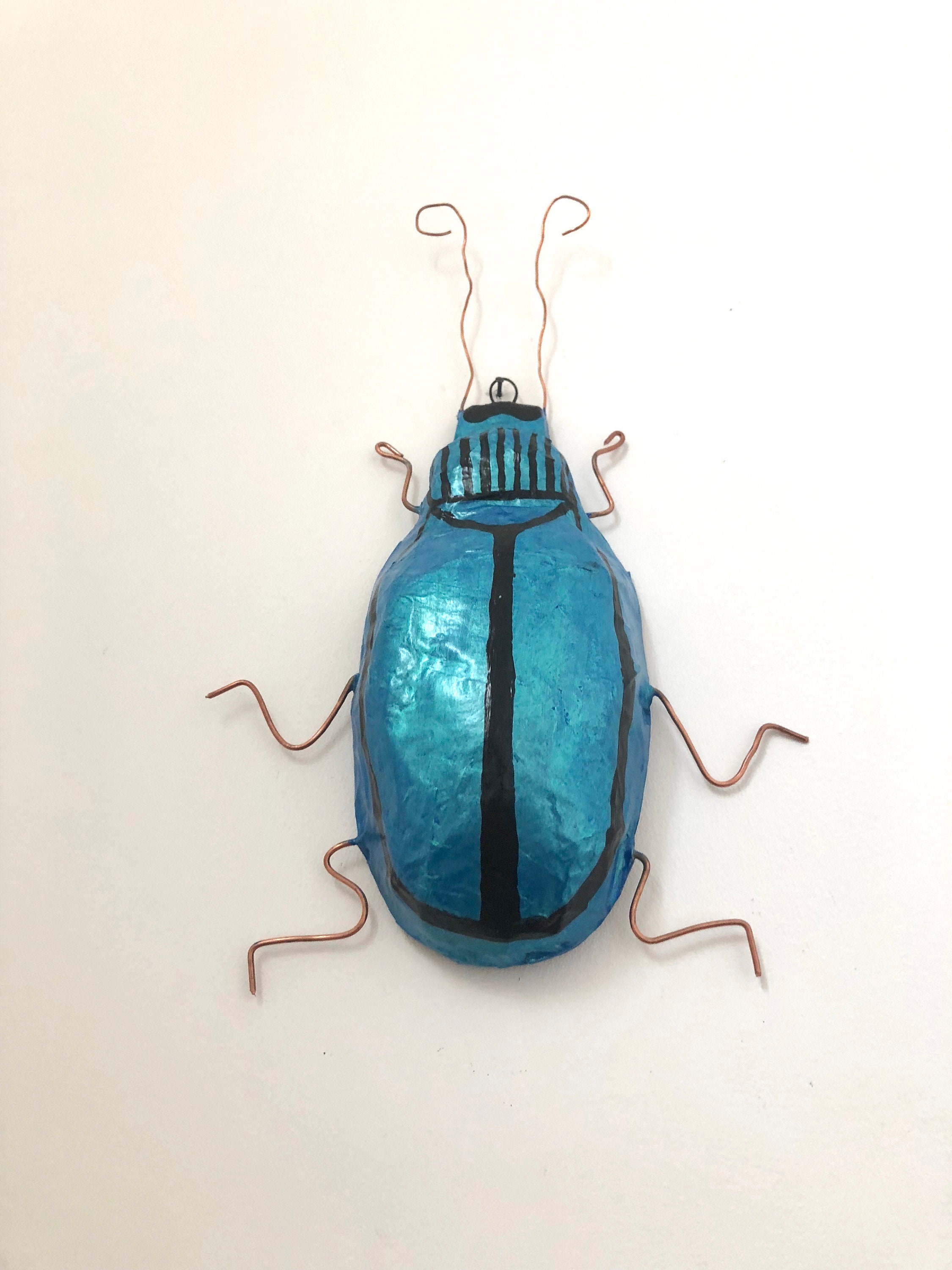 Paper mache Blue Beetle Insect art Paper mache Bug decor Etsy