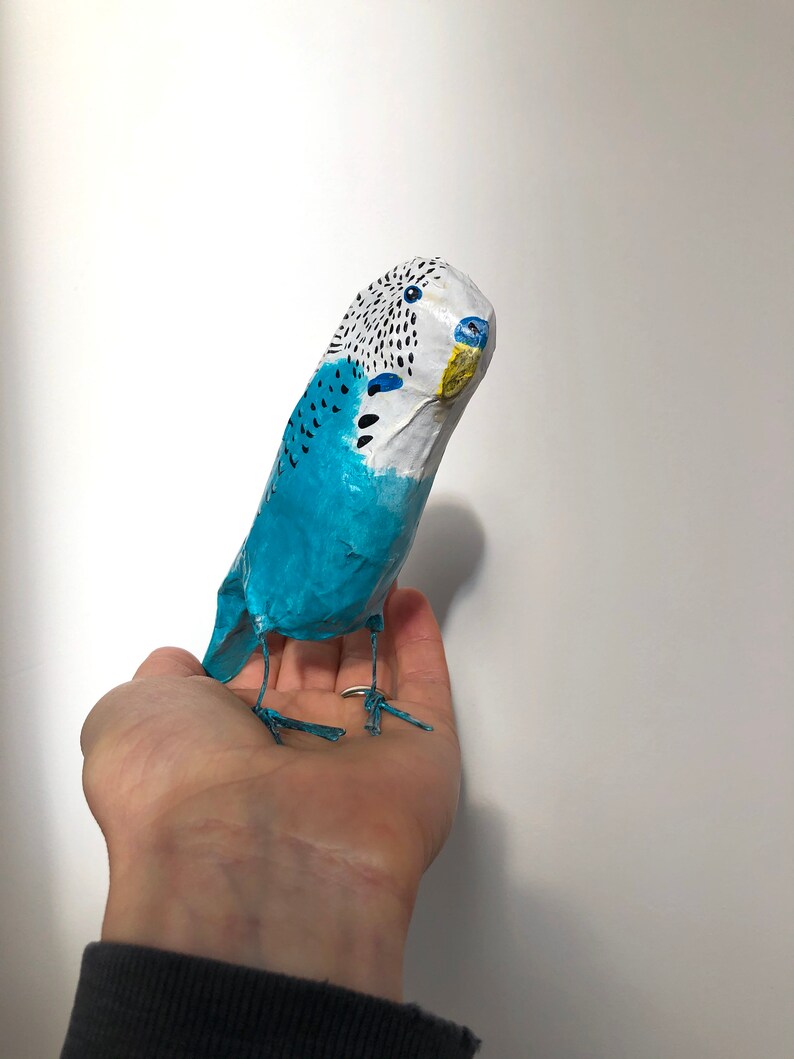 Paper mache Blue Budgie decor paper mache bird sculpture Etsy