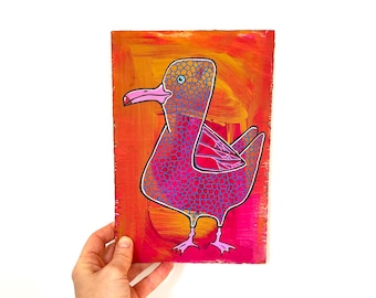 Pink Seagull artwork, Original acrylic Seagull painting wall decor, bird art, animal artwork, small painting, bright, pink, unique, gift
