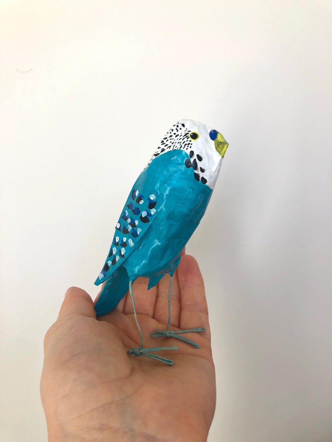 Paper Mache Budgie Small Parrot Decor Small Bird Decoration Etsy