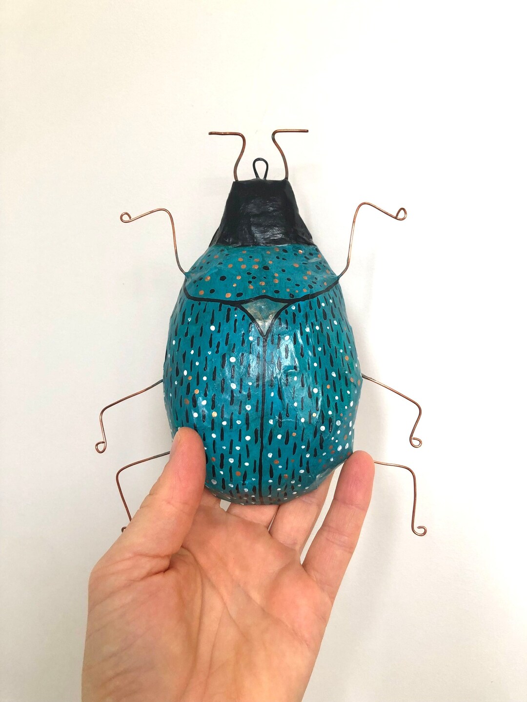 Paper Mache Blue Beetle Art, Beetle Wall Decor, Bug Art, Insect Art