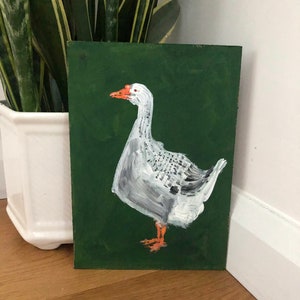 Acrylic painting of a Grey Goose, Goose artwork, bird art, wall art, folk art, original artwork, unique gift, whimsical art, recycled art image 1