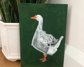 Acrylic painting of a Grey Goose, Goose artwork, bird art, wall art, folk art, original artwork, unique gift, whimsical art, recycled art