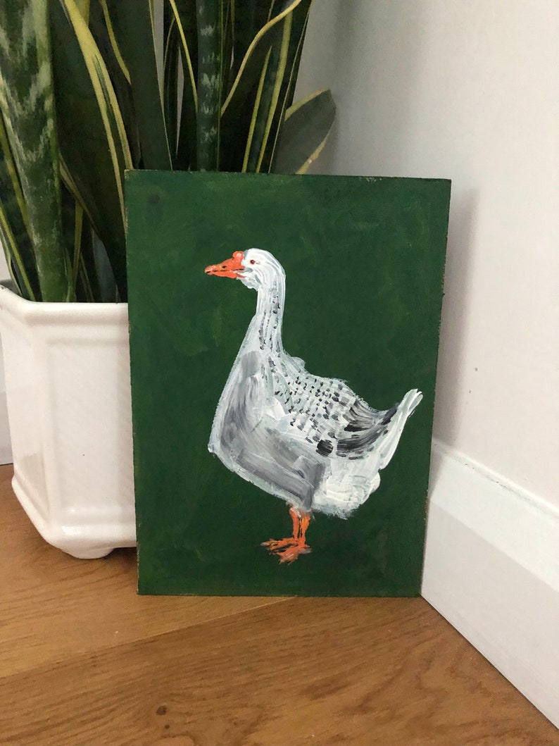 Acrylic painting of a Grey Goose, Goose artwork, bird art, wall art, folk art, original artwork, unique gift, whimsical art, recycled art image 1