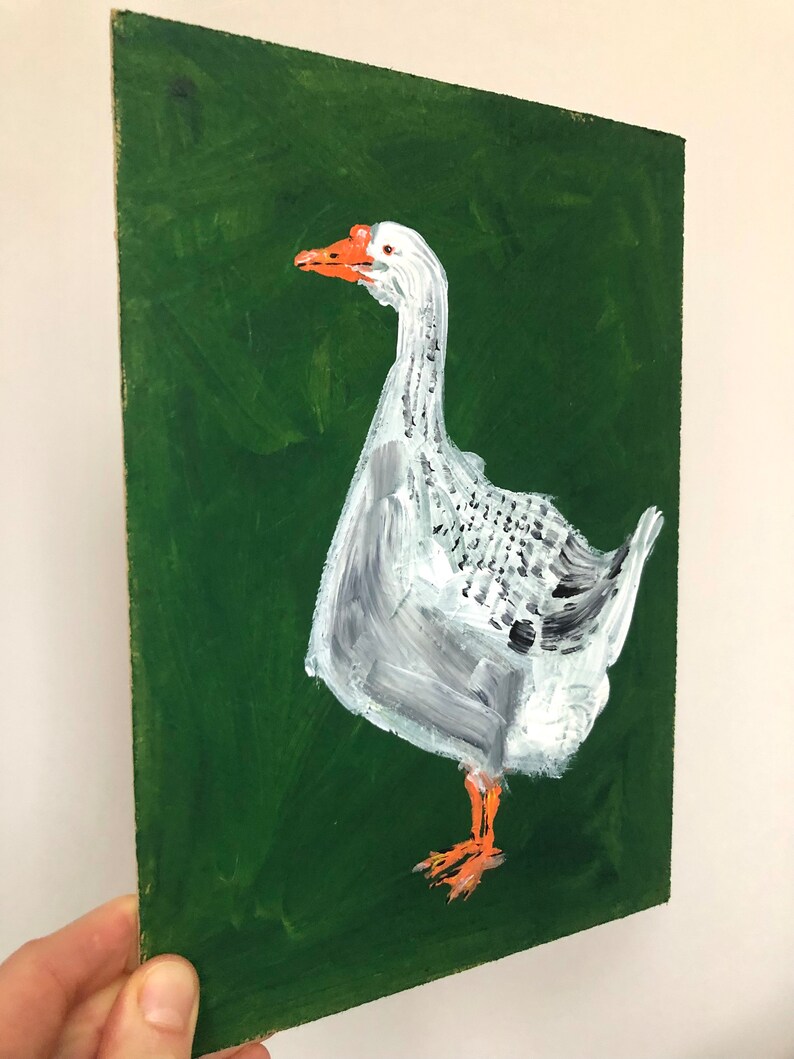 Acrylic painting of a Grey Goose, Goose artwork, bird art, wall art, folk art, original artwork, unique gift, whimsical art, recycled art image 3