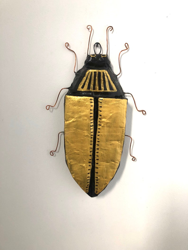 Paper Mache Golden Beetle Sculpture Insect Artwork Paper Etsy