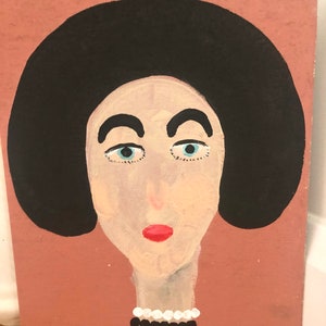 Portrait painting of lady with black hair, acrylic painting of lady, simplistic painting, minimalist painting, folk art, unique gift image 8