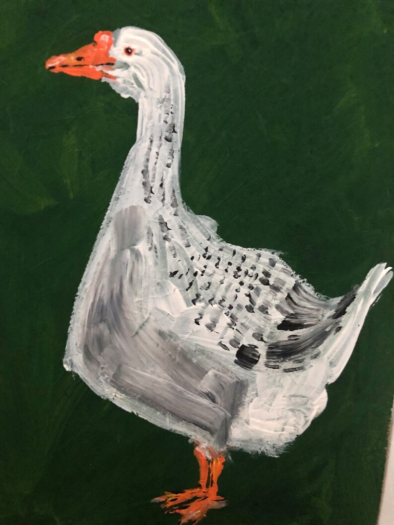 Acrylic painting of a Grey Goose, Goose artwork, bird art, wall art, folk art, original artwork, unique gift, whimsical art, recycled art image 9