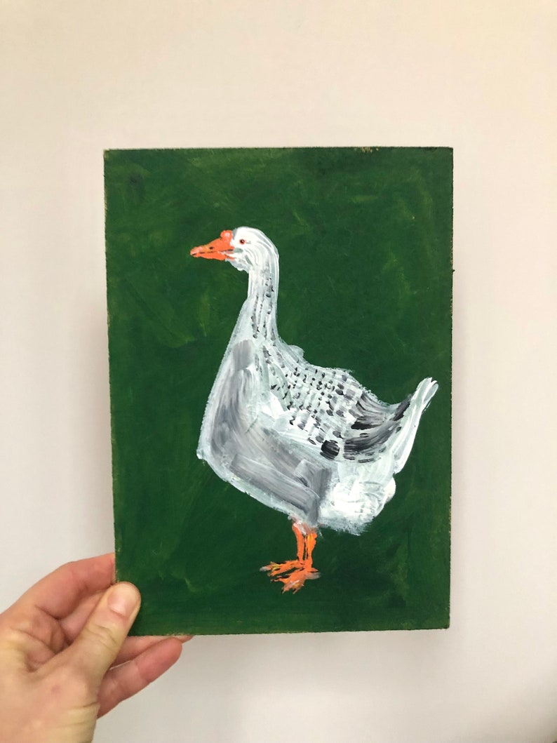 Acrylic painting of a Grey Goose, Goose artwork, bird art, wall art, folk art, original artwork, unique gift, whimsical art, recycled art image 2