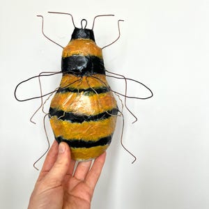 Bumble bee art sculpture, Paper mache Bumble bee wall decor, bee artwork, insect art, animal artwork, wildlife art, fun art, unique gift