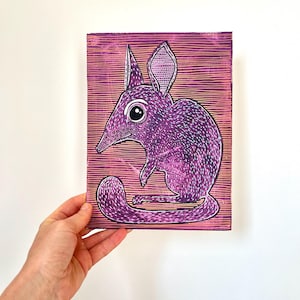 Pintura de ratón jerbo sobre cartulina, arte acrílico original de ratón jerbo, decoración de pared de vida silvestre animal única, colgante de pared de animales, reciclado, regalo