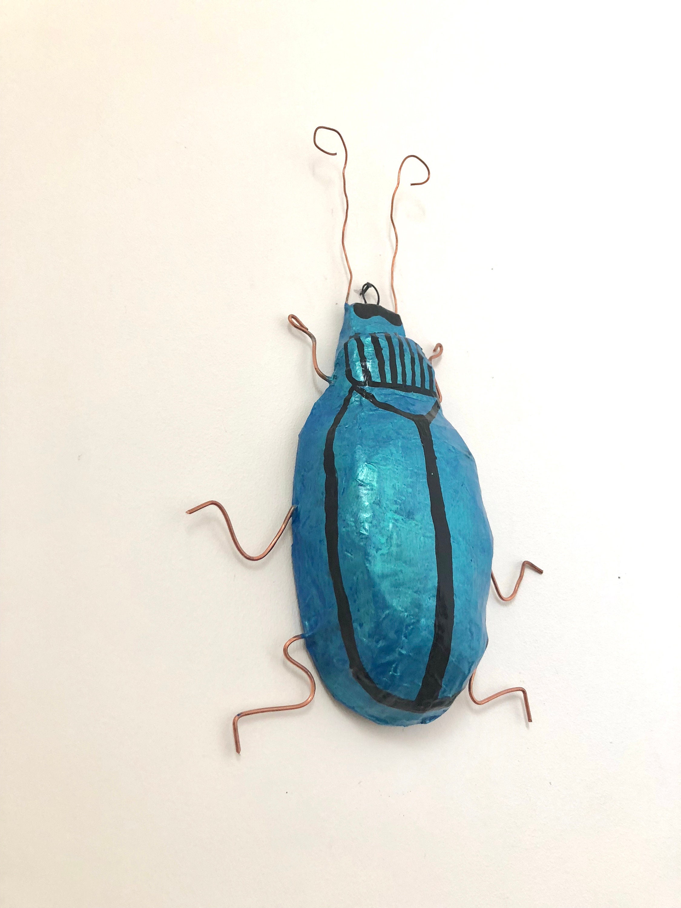 Paper mache Blue Beetle Insect art Paper mache Bug decor Etsy
