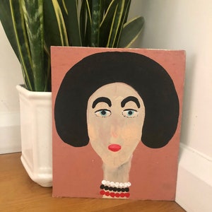 Portrait painting of lady with black hair, acrylic painting of lady, simplistic painting, minimalist painting, folk art, unique gift image 7