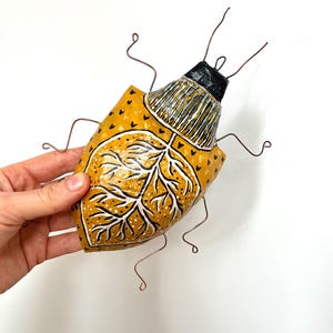 Tree Beetle paper mache wall rt sculpture, Beetle artwork wall hanging, Recycled paper sculpture, Insect art, nature art, wildlife art gift
