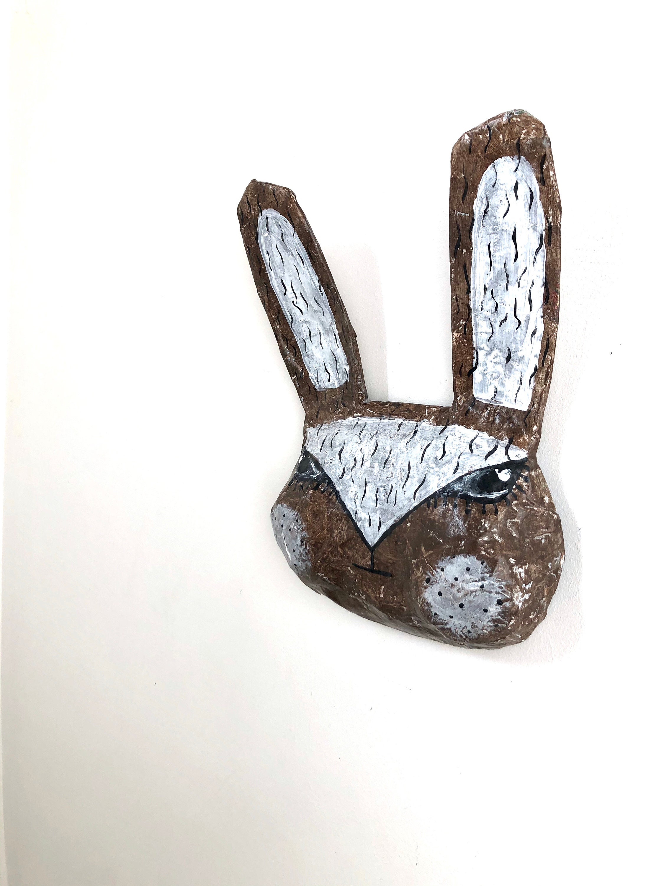 Paper Mache Rabbit Sculpture Bunny Wall Decor Original Etsy