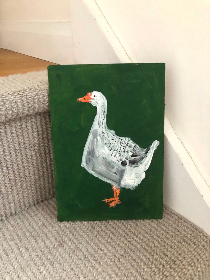 Acrylic painting of a Grey Goose, Goose artwork, bird art, wall art, folk art, original artwork, unique gift, whimsical art, recycled art image 6