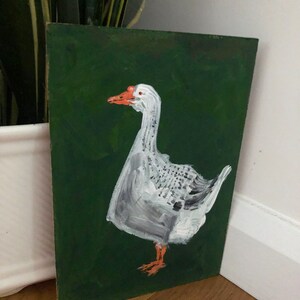 Acrylic painting of a Grey Goose, Goose artwork, bird art, wall art, folk art, original artwork, unique gift, whimsical art, recycled art image 10