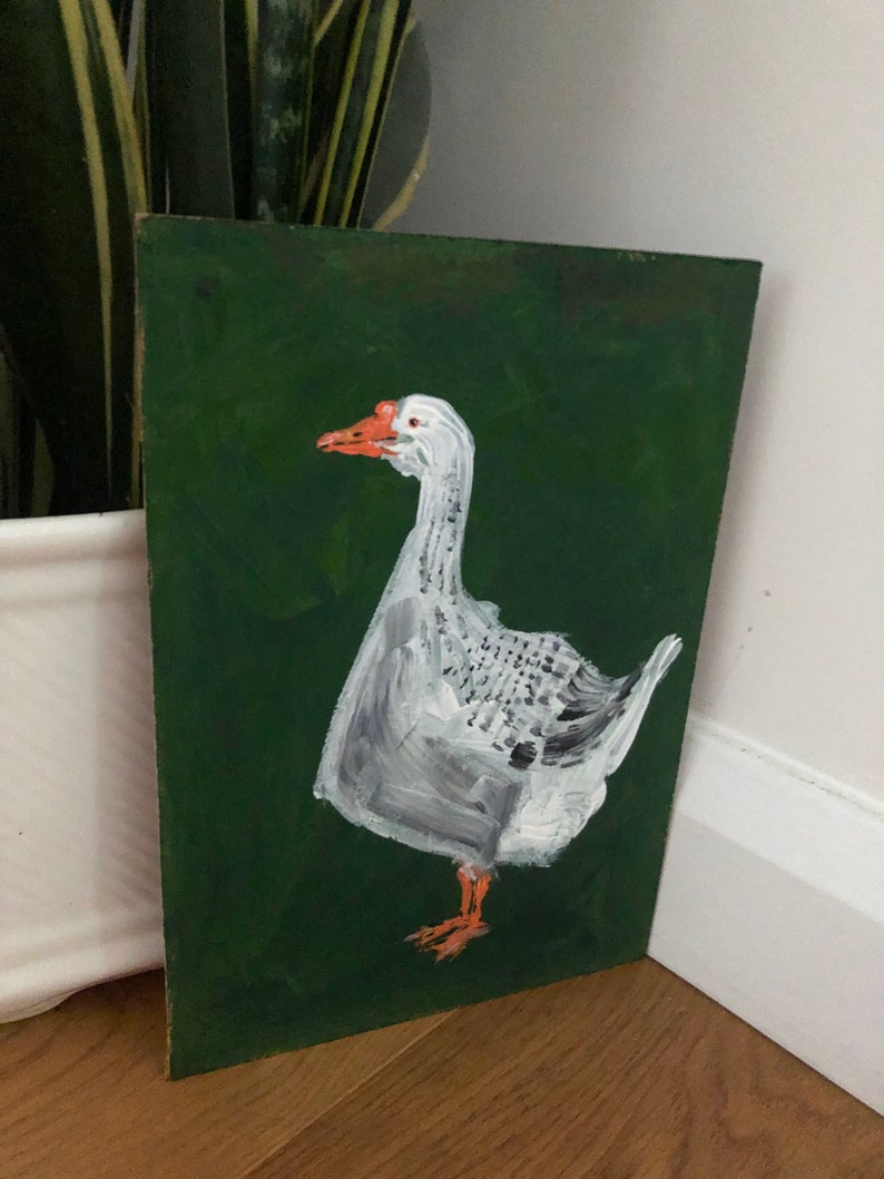 Acrylic painting of a Grey Goose, Goose artwork, bird art, wall art, folk art, original artwork, unique gift, whimsical art, recycled art image 10