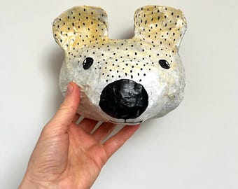 White bear paper mache wall sculpture, room decor, teddy bear art