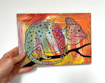 カメレオン アクリル画 アクリルカメレオンの絵画 - Etsy 日本