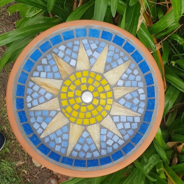 Mosaic birdbath, outdoor decor, gardener's gift, stained glass mosaic, water for birds bee's, nature gift, unique mosaic art, bird bath