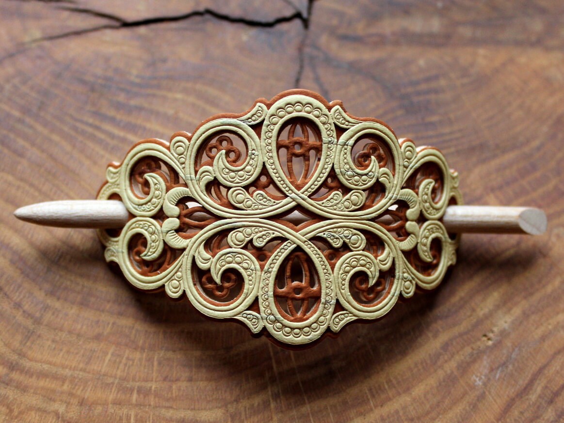 Wood Barrette Hair Stick Birch Bark Pin Free Shipping Handmade Etsy