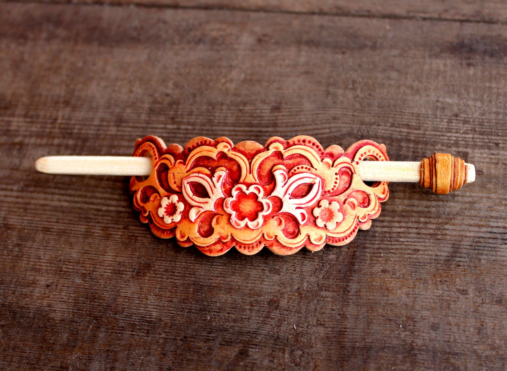 Wood Barrette Hair Barrette Carved Wood Birch Bark Barrette Etsy