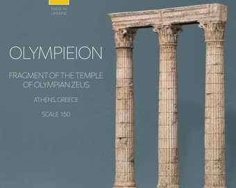 Griechisches Tempelmodell der Olympieion in Athen • Miniatur Architekturrepliken • Antikes Gebäudemodell • Griechische Ruinenfiguren • Nachhaltige Kunst