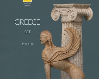 Sphinx miniature • Greek column ionic order • Greek mythology sculptures • Antique architectural models • Museum quality art • Ancient gifts