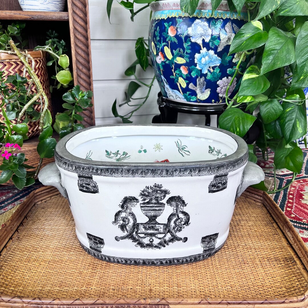Porcelain Foot Bath Planter Koi Fish Bowl Chinoiserie Preppy Etsy