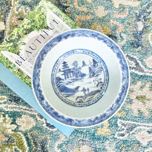 Antique Chinese Export Canton Bowl | Blue Underglaze porcelain |  Chinoiserie Décor Preppy Grand Millennnial