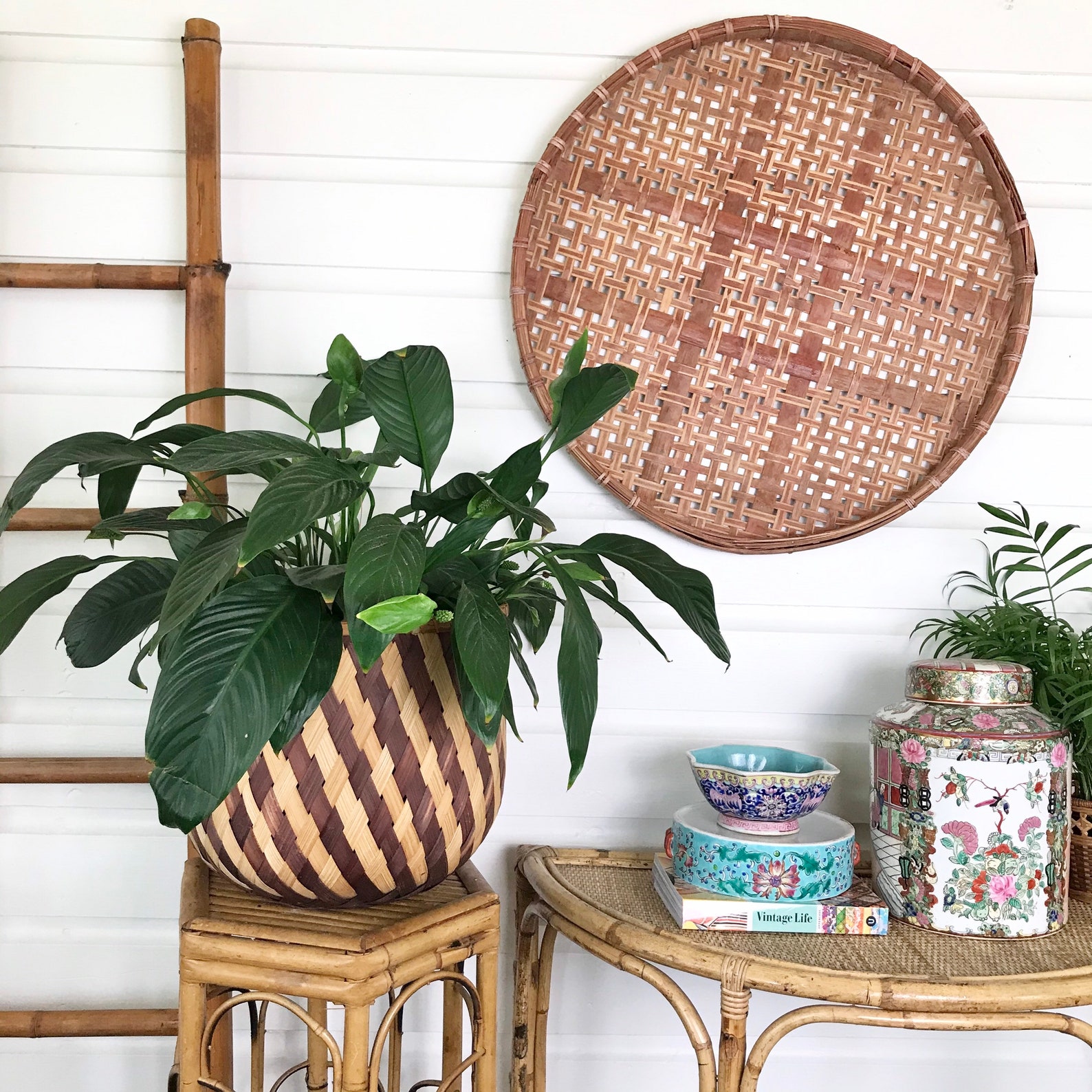 Vintage xl Woven Plant Basket Coastal Planter Bohemian Decor Etsy